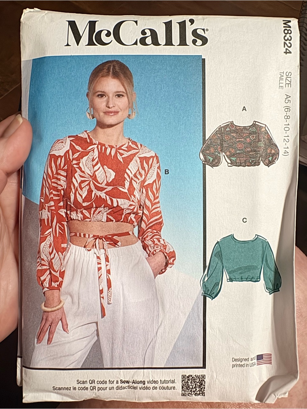 BN UNCUT MCCALLS 8324 A5 SEWING PATTERNS CROP TOPS